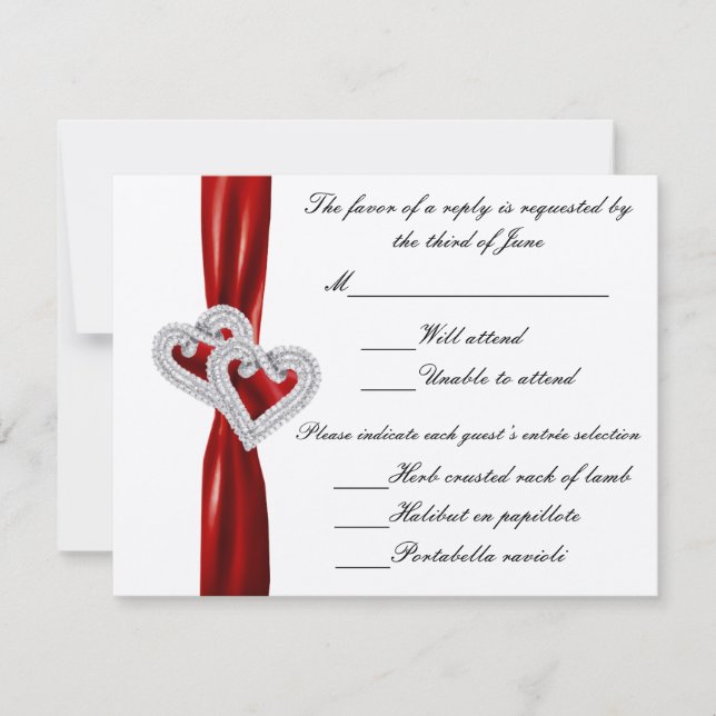 Custom Hearts Red Ribbon Response Card (Front)