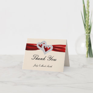 Custom Hearts Red Ribbon Thank You Card