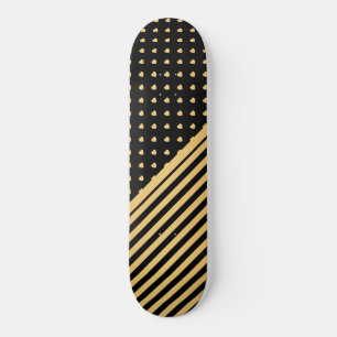 CUSTOM HEARTS & STRIPES BLACK GOLD PATTERN SKATEBOARD