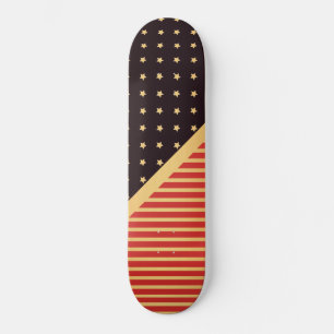 CUSTOM HEARTS & STRIPES RED BLACK GOLD PATTERN SKATEBOARD