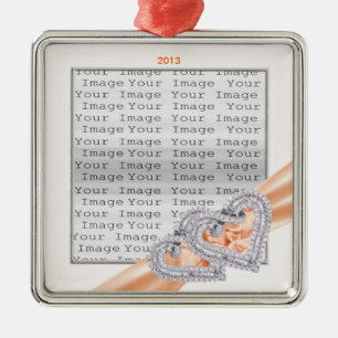 Custom Hearts Tangerine Ribbon Ornament