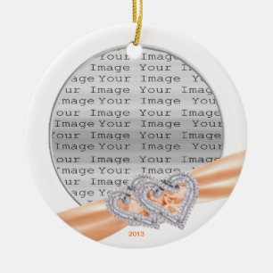 Custom Hearts Tangerine Ribbon Ornament