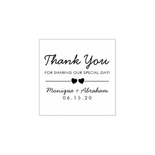 Custom Hearts & Typography Thank You Wedding Rubber Stamp