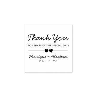 Custom Hearts & Typography Thank You Wedding Rubber Stamp