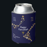 Custom Hebrew Stars HANUKKAH Can Cooler<br><div class="desc">Custom Hebrew Stars HANUKKAH Can Cooler. Stylish blue and gold personalised Happy Hanukkah can cooler - an ideal stocking stuffer or favour giveaway for your family, friends or clients during Hanukkah. The heading says HAPPY HANUKKAH in white typography with PEACE, LOVE & JOY in gold coloured typography in the corners....</div>