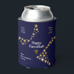 Custom Hebrew Stars HANUKKAH Can Cooler<br><div class="desc">Custom Hebrew Stars HANUKKAH Can Cooler. Stylish blue and gold personalised Happy Hanukkah can cooler - an ideal stocking stuffer or favour giveaway for your family, friends or clients during Hanukkah. The heading says HAPPY HANUKKAH in white typography with PEACE, LOVE & JOY in gold coloured typography in the corners....</div>