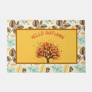 Custom "Hello Autumn" Colourful Fall Leaves Doorma Doormat