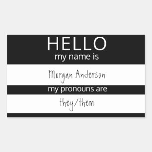 Custom HELLO My Name Pronouns Is Badge Rectangular Sticker