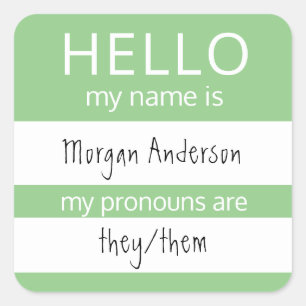 Custom HELLO My Name Pronouns Is Badge Square Sticker
