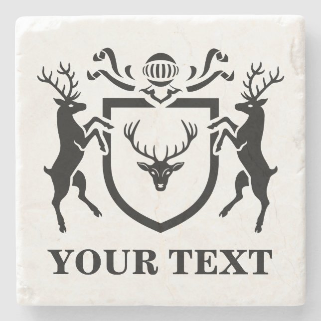 Custom Heraldic Stag Blazon Stone Coaster (Front)