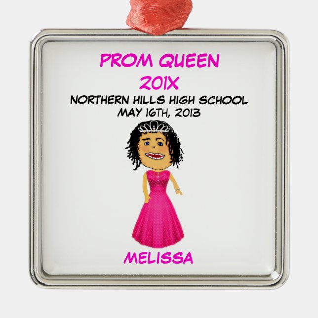 Custom High School Prom Queen Cartoon Metal Tree Decoration (Front)