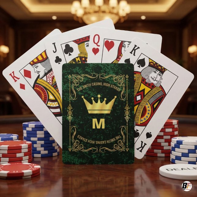 Custom High Stakes Casino Monogram Green Gold Playing Cards (Creator Uploaded)