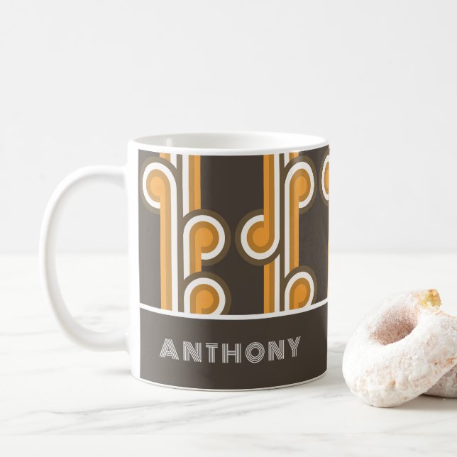 Custom Hip Abstract Waves Curls Industrial Fusion Coffee Mug (With Donut)