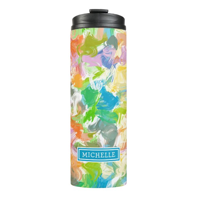 Custom Hip Colourful Summer Paint Splatter Art Thermal Tumbler (Front)