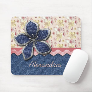 Custom Hip Denim Jeans Cute Pastel Floral Pattern Mouse Mat