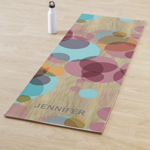 Custom Hip Whimsical Polka Dots Art On Faux Wood Yoga Mat