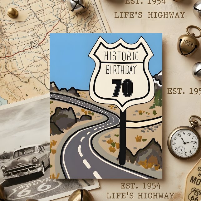 Custom Historic 70th Birthday Card Retro Road (Creator Uploaded)