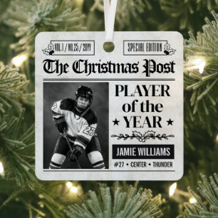 Custom Hockey Christmas Newspaper Photo Metal Tree Decoration