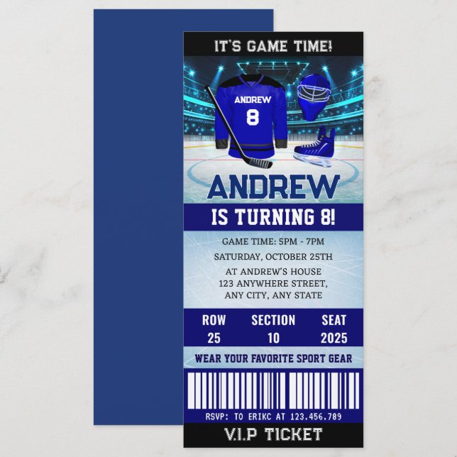 Custom Hockey Game Ticket Birthday Decorations Invitation (Front/Back)
