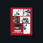 Custom Hockey Photo Collage Team Name Your Text Canvas Print<br><div class="desc">This hockey collage features your 5 photos and your player's name or team name and add a number too. Change the background colour to match your team's colours. A great way to celebrate the season and your player's hard work. Makes a thoughtful coach's gift too. Check out our other hockey...</div>