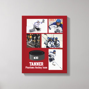 Custom Hockey Photo Collage Team Name Your Text Canvas Print