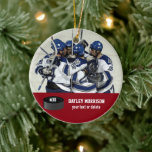 Custom Hockey Photo Player Name, Team & Number Ceramic Tree Decoration<br><div class="desc">Your hockey player or hockey team is front and centre in this custom hockey design. Just upload your favourite hockey photo, add your two lines of text and you've created a one of a kind hockey gift. Perfect for an end of season celebration for all the hard work - makes...</div>