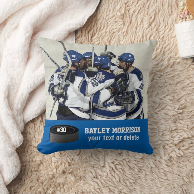 Custom Hockey Photo Player Name, Team & Number Cushion (Blanket)