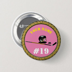 Custom Hockey Player - Add Name & Number - pink 6 Cm Round Badge