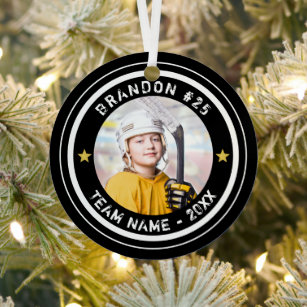 Custom Hockey Player Number Team Photo Your Colour Metal Tree Decoration