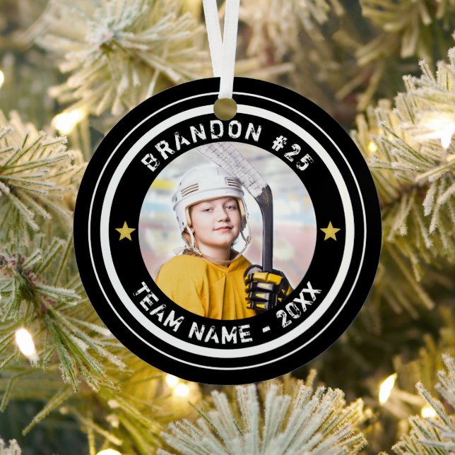 Custom Hockey Player Number Team Photo Your Colour Metal Tree Decoration (Insitu)