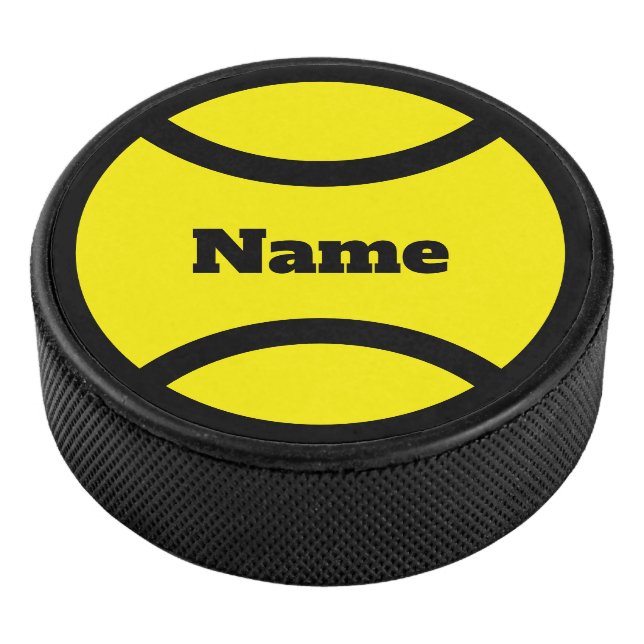 Custom hockey puck with yellow tennis ball logo (3/4)