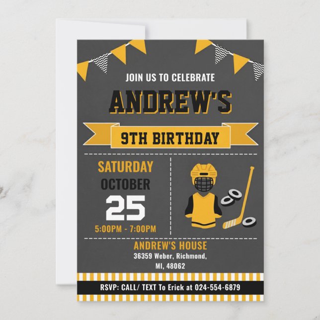 Custom Hockey Sports Birthday Invitation (Front)