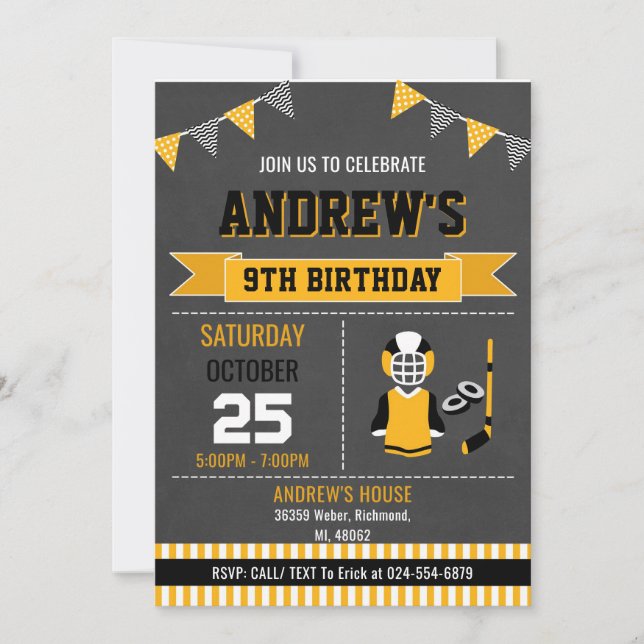 Custom Hockey Sports Birthday Invitation (Front)