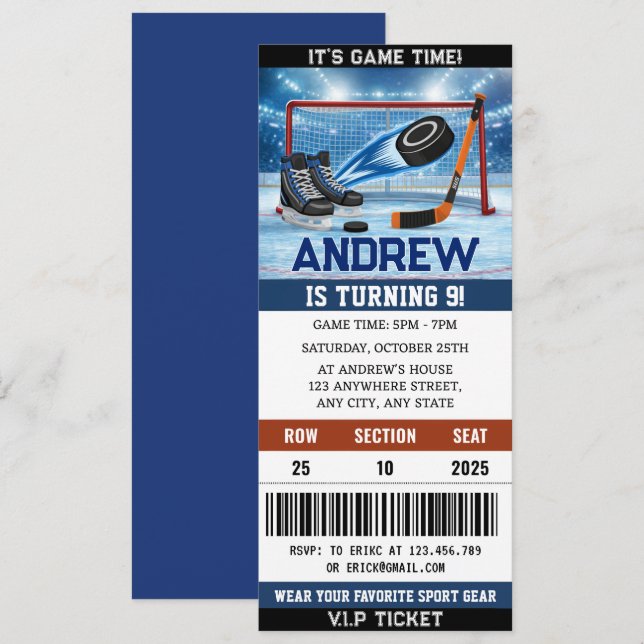 Custom Hockey Ticket  Birthday Decorations Invitation (Front/Back)