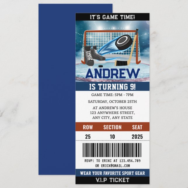 Custom Hockey Ticket  Birthday Decorations Invitation (Front/Back)