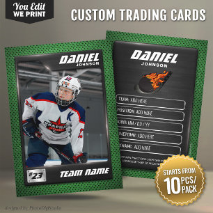 Custom Hockey Trading Card, Green Graphite Player Place Card