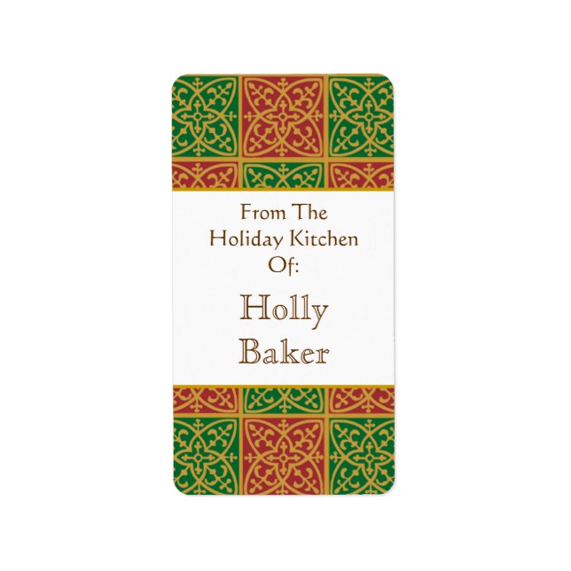 Custom Holday Baking Red Green Fleur de Lis Labelb Label (Front)