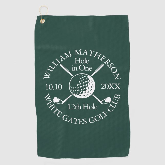 Custom Hole in One Emerald Golf Ball Clubs  Golf Towel (Front)