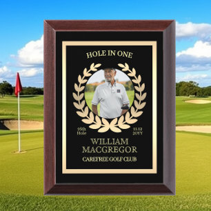 Custom Hole in One Gold Black Photo Award Plaque