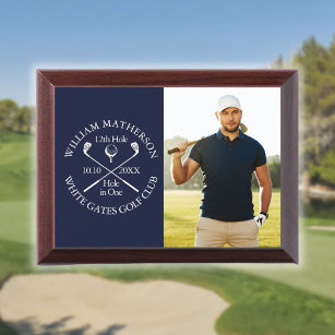 Custom Hole in One Photo Golfer Golf Navy Blue Award Plaque