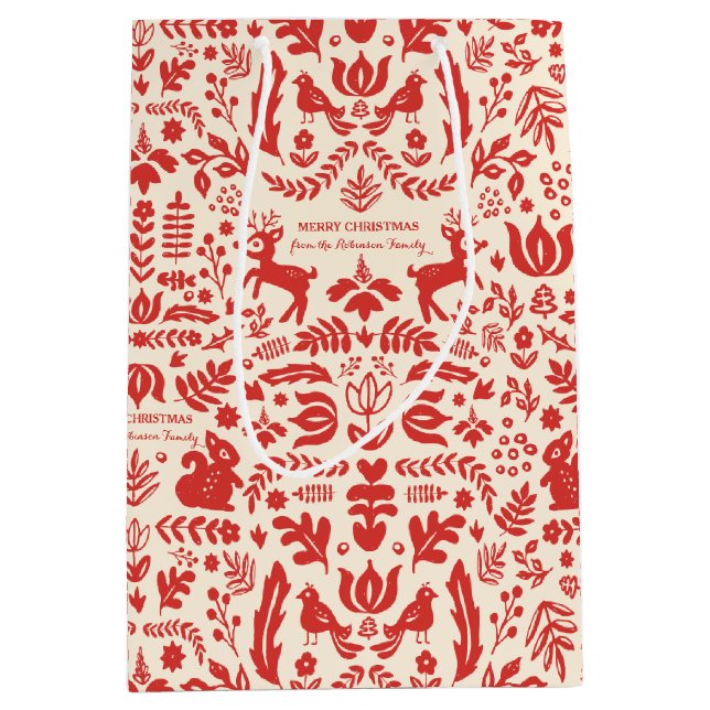 Custom Holiday Folk Art Medium Gift Bag (Front)