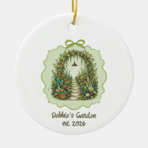 Custom Holiday Gift for a Gardener. Vintage Garden Ceramic Tree Decoration