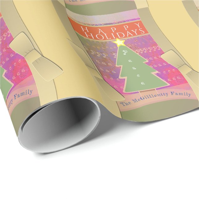 Custom Holiday Greeting, Name w/Xmas tree Wrapping Paper (Roll Corner)