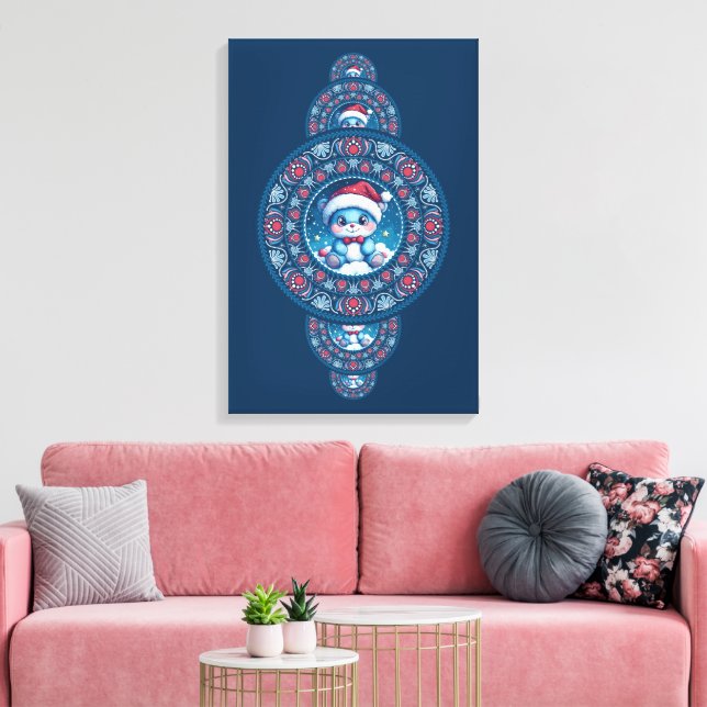 Custom Holiday Kawaii Bear Ornamental Mandala Wall Canvas Print (Insitu(LivingRoom))