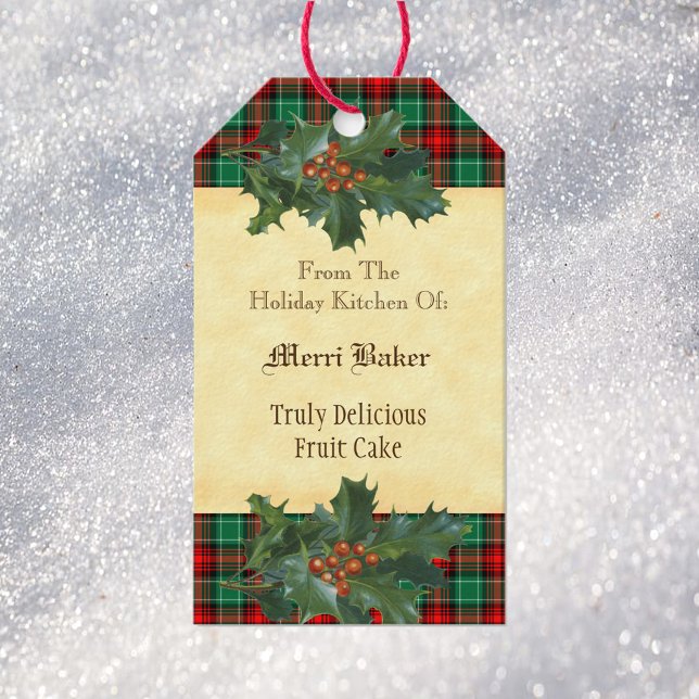 Custom Holiday Kitchen Holly Red Green Plaid Tag (Creator Uploaded)