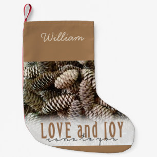 Custom Holiday Love and Joy Pine Cone Small Christmas Stocking
