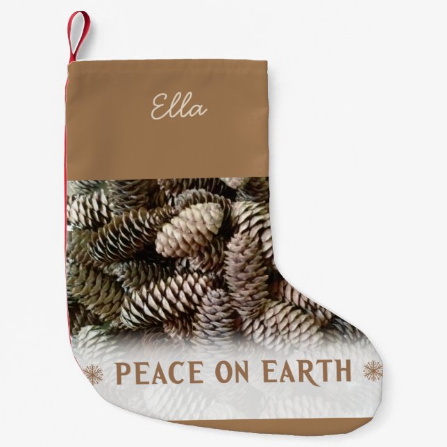 Custom Holiday Peace on Earth Pine Cone Small Christmas Stocking (Front)