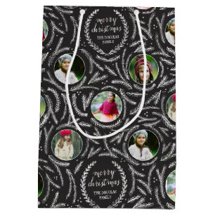 Custom Holiday Photo Pine Tree Print Medium Gift Bag