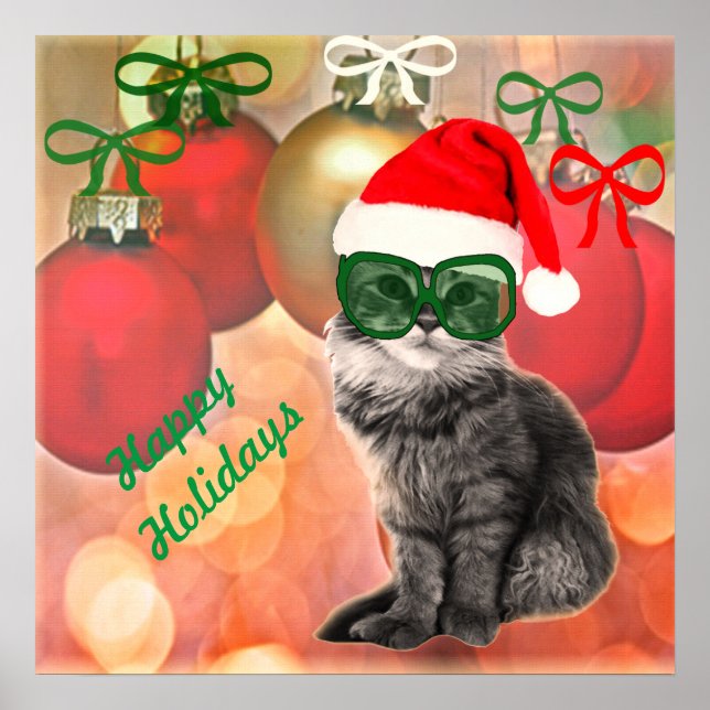 Custom Holiday santa claus cat with glasses Poster (Front)