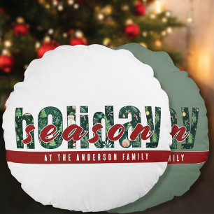 Custom Holiday Season Typography Round Cushion